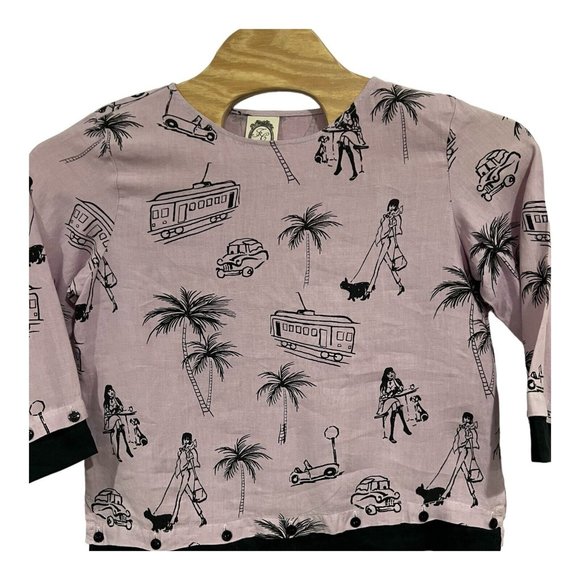 Vintage FC Fleece Chemise 100% Linen Blouse Top Women Size M/fun Print Made USA - Picture 11 of 16